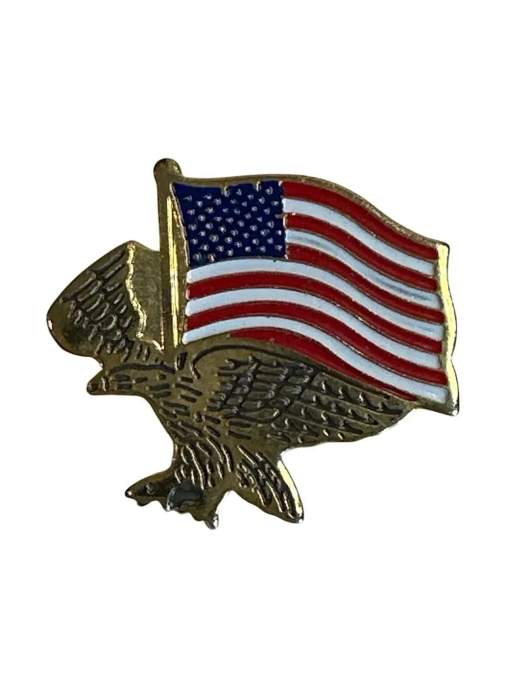 Gold-Tone American Flag & Eagle Lapel Pin Secure Clutch Back Patriotic